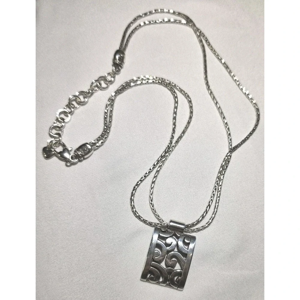 Brighton Deco Lace Square Pendant‎ Double Wheat Chain Necklace #89